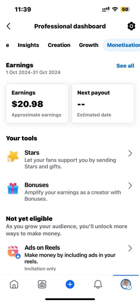 Facebook performance bonus earning proof