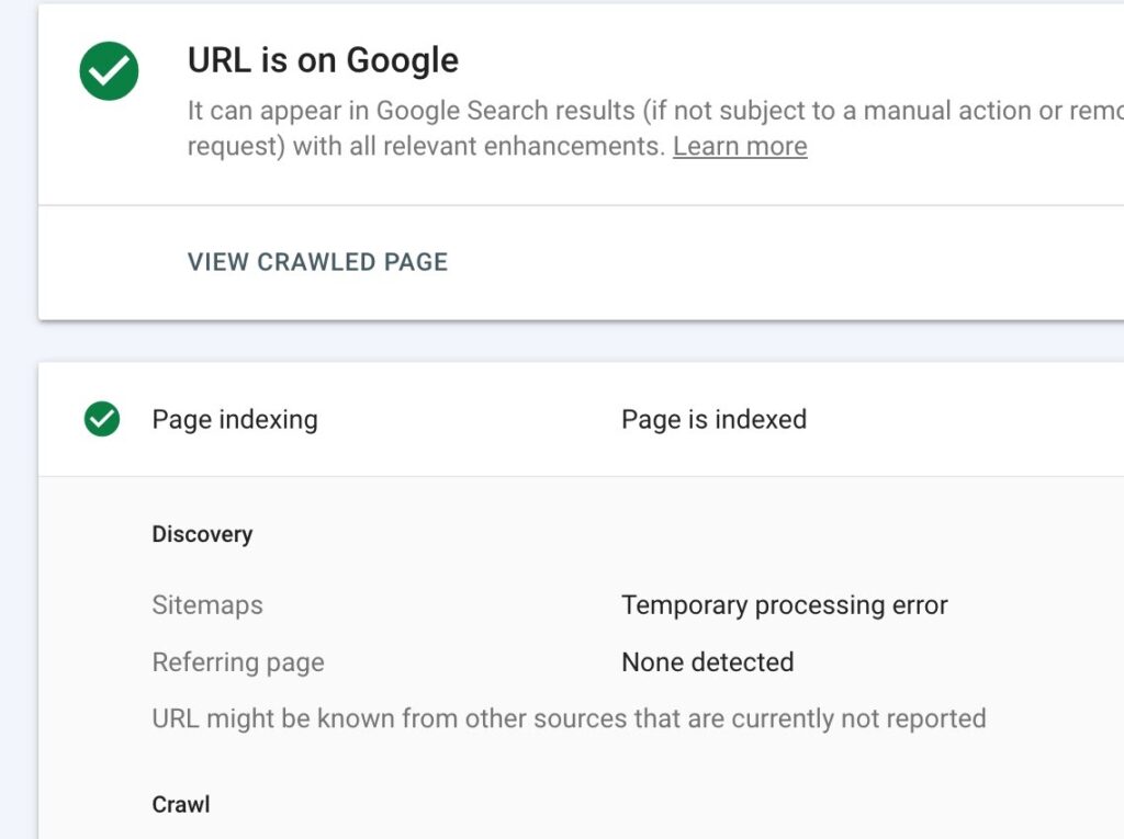 Sitemaps Temporary Processing Error and URL De-indexed